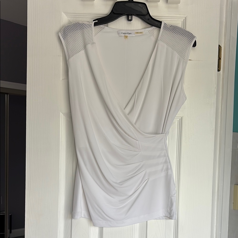Calvin Klein White Sleeveless Wrap Blouse